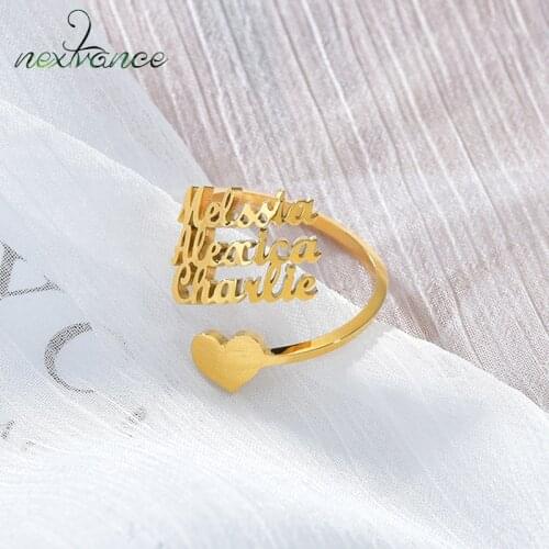 Nextvance Custom Adjustable Three Name Rings Personalized One Heart Rings Lover Couple Rings Mom Wife Anniversary Jewelry Gift