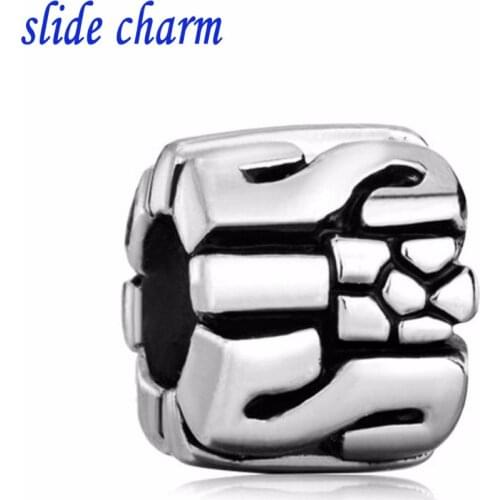 Slide charm Free shipping Mothers Day luxury brand "SiS" letter charm beads fit Pandora bracelet Christmas Valentines Day