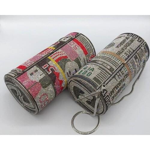 Cylindrical Shape Diamond Evening Bag For Women Clutch 3D High-End Crystal Party Chain Clutches Fashion Ladies Shoulder Handbags