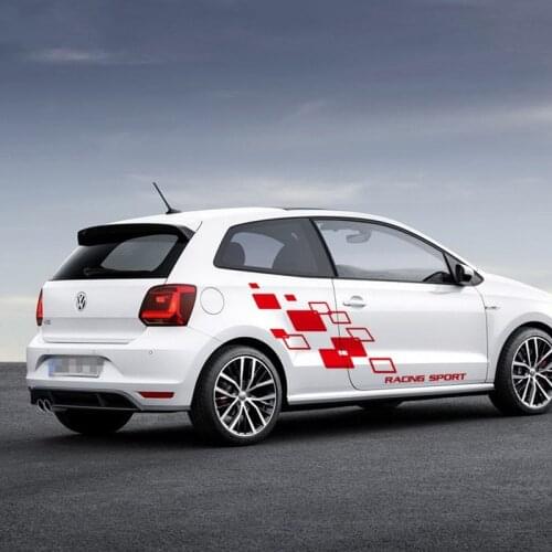 For-Volkswagen-POLO Golf CC GTI-R LINE-R WRC-TSI Racing Lattices Sticker Car Body Door Decor Vinyl Decal Both Side DIY Sticker