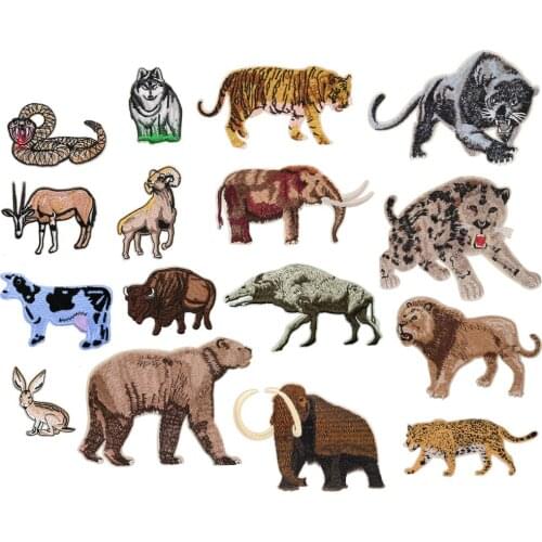 10 pcs Ancient Big elephant Mammuthus Tiger Bear Lion Wolf Embroidered Iron On Patch, Jacket Fabric Clothing Accessories DIY