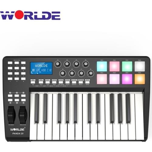 WORLDE PANDA25 Compact 25-Key USB Midi Keyboard Controller 8 RGB Colorful Backlit Trigger Pads MIDI Controller with USB Cable