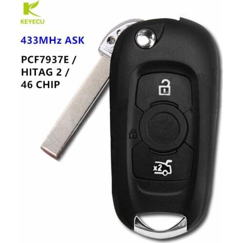 KEYECU Replacement Flip Remote Car Key 3 Button 433MHz PCF7937E/HITAG 2/46 CHIP for Opel Vauxhall Astra K 2015-2019