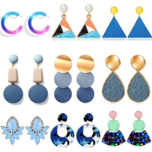 Womens Earrings Korean Blue Drop Earrings For Women Fashion Geometric Acrylic Resin Dangle Earrings 2020 Trend Female Jewelry