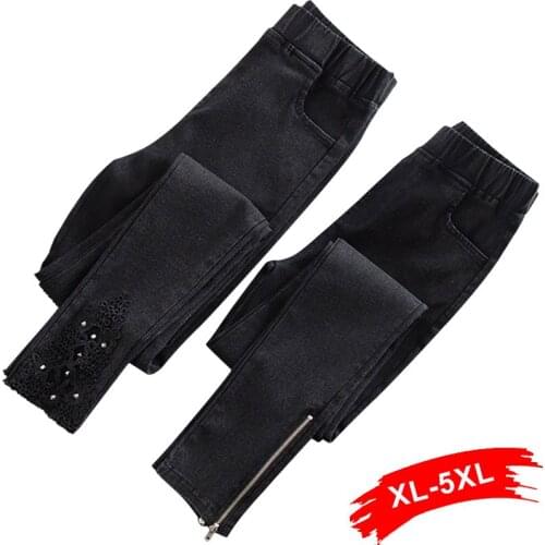 Plus Size Ripped Skinny Pencil Jeans 3XL 4XL 2019 Woman Elastic Waist Mom Stretch jeans Ladies Denim Pants rhinestone jean