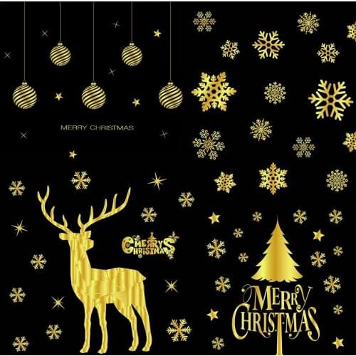 Gold Merry Christmas DIY Wall Stickers Shop Window Stickers Christmas Decorations for Home Natal New Year Decoration