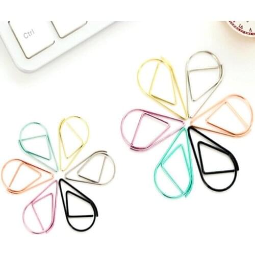 12 pcs/pack 6 Colors Brief Style Waterdrop Shaped Metal Paper Clip Bookmark Stationery School Office Supply