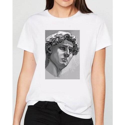 2021 Summer Women T-shirt Stone carving Spoof Printed Tshirts Casual Tops Tee Harajuku 90s Vintage White tshirt Female Clothing