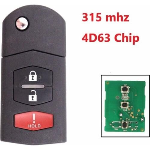 3 Button Remote Car Key Mazda 315Mhz Transponder Chip 4D63 For Mazda 3 5 2011-2015 For Mazda CX-7 CX7 2009-2012