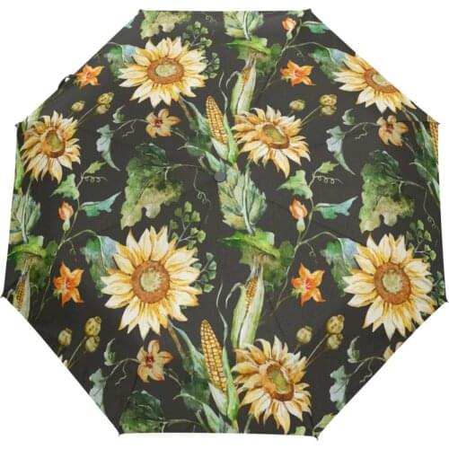 Oil Painting Sunflowers Printed Automatic Umbrella Rain Women Men Sun Rain Compact Folding Rainproof Windproof Style Parasol