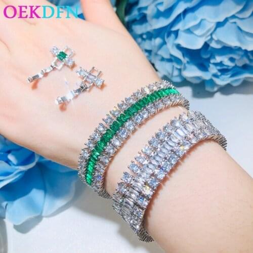 OEKDFN Vintage 100% 925 Sterling Silver Bracelet Created Moissanite Emerald Gemstone Bangle Charm Bracelets Party Fine Jewelry