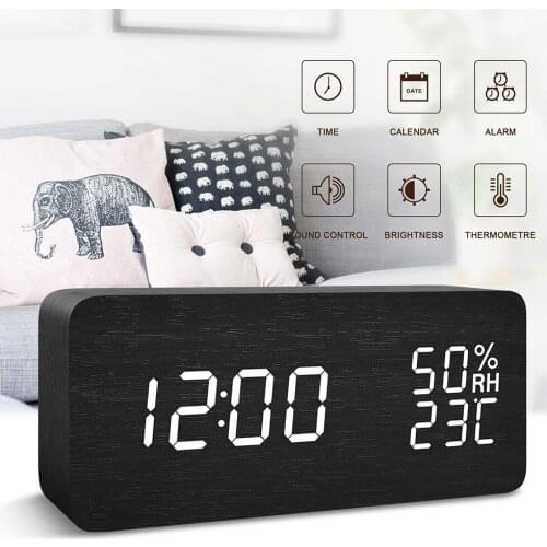 Wood Despertador Electronic Desktop Clocks Table Decor LED Wooden Alarm Clock Watch Table Voice Control Digital