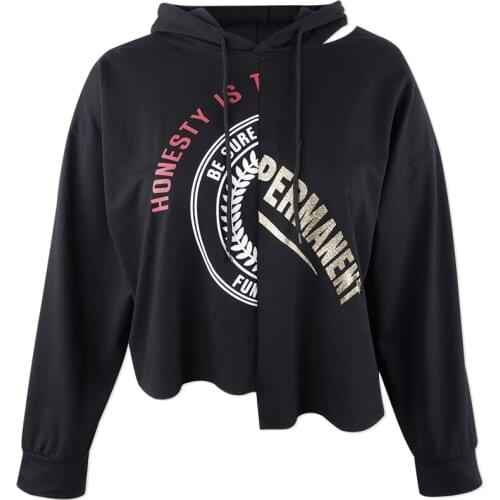 Neatie kiddie Spring New Fashion Irregular Short Female Hoodies Women Sweatshirt Harajuku Print Loose Casual Pullover Tops