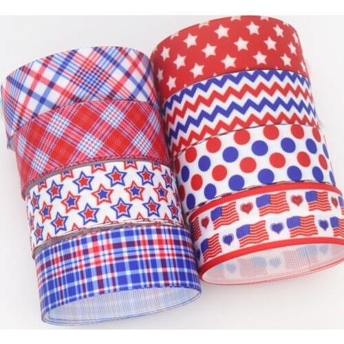 DHK 50yards 4th of July Star Plaid Stripe Printed Grosgrain Ribbon Accessory Hairbow Headwear Decoration DIY Wholesale OEM S1449