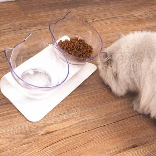 Cat Double Bowl Pet Food Elevated Bowls Transparent Cat Dog Water Drinker Feeder with Non-Slip Stand for Puppy Kitten Supplies