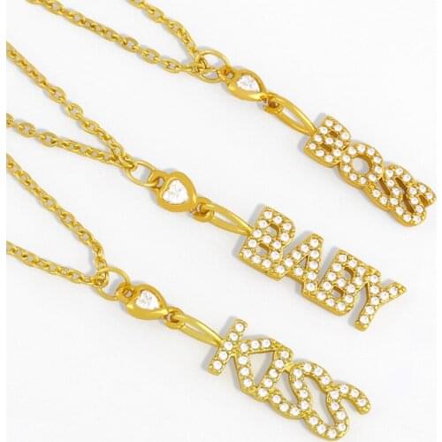 FLOLA Small Kiss Letter Pendant Necklace Crystal Baby Alphabet Necklace Stone CZ Zirconia Minimalist Party Jewelry Gifts nkes34