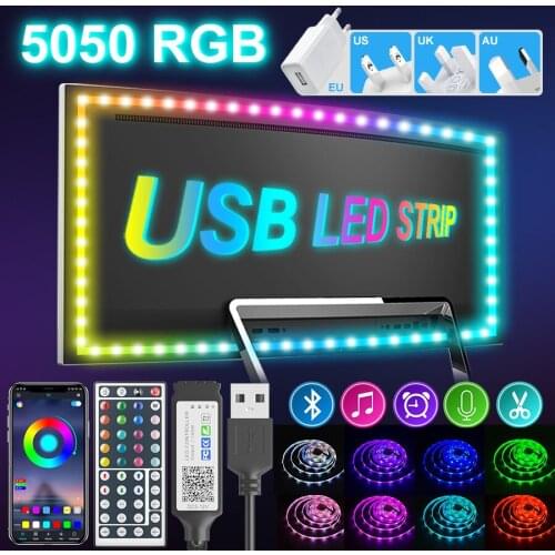 1M-30M Bluetooth USB Led Strips Lights 5050 RGB Waterproof Flexible Ribbon Diode Tape TV LED BackLight With Power Adapter