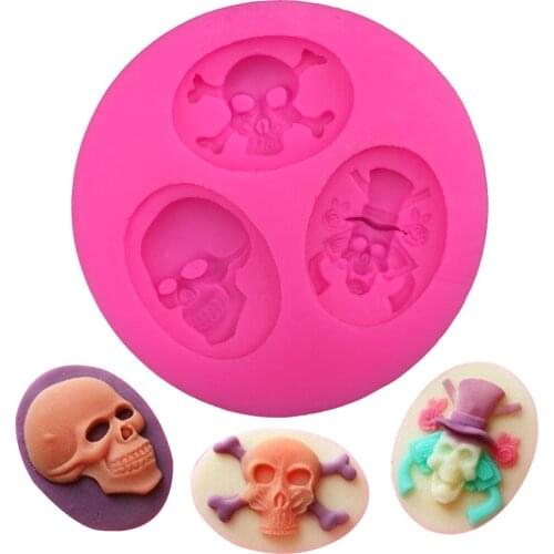 Halloween skull Shape 3D fondant cake silicone mold food grade mastic chocolate jello pastry candy making decoration tools F0269