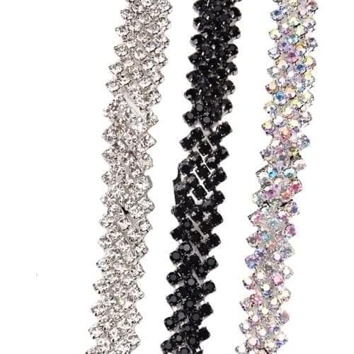 1 yard 5 Rows Crystal Rhinestone Cup Chain Silver Base With Claw chain Dress Decoration Trim Applique Sew on Garment Bags