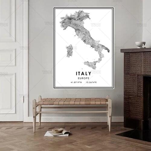 Map print poster canvas poster canvasWorld Map ITALYBlack White MapPoster Picture Art