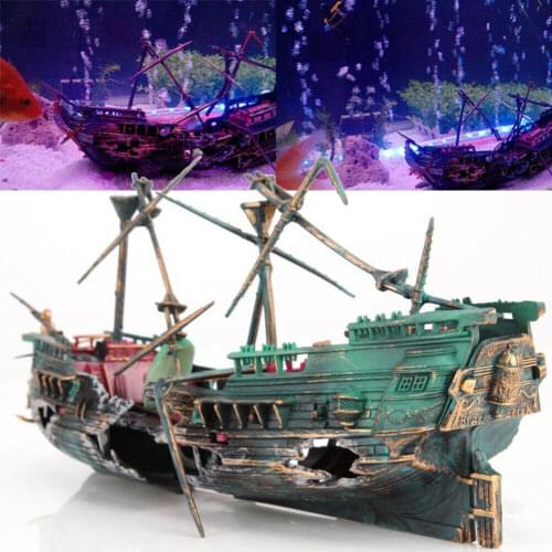 24*12cm Large Aquarium Decoration Boat Plactic Aquarium Pirate Ship Air Split Shipwreck Fish Tank Decor