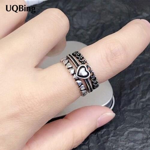 Big Heart Shape Layer Rings For Women Vintage 925 Sterling Silver Jewelry