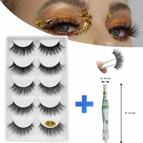MB 5Pairs Mink Eyelashes Set + Tweezers 3D False Eyelash 11 Style Faux Cils Naturel Thick Long Eye Lashes Wispy Makeup Extension