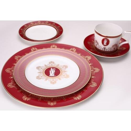 Bone China Dinner Plate Ceramic Dessert Steak Plates Dish Coffee Milk Tea Cup Saucer Dinnerware Set Creative Red Pattern