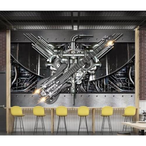 WDBH Custom photo mural 3d wallpaper Industrial Wind Metal Machinery Bass Guitar Bar KTV 3d wall mural wallpaper for living room