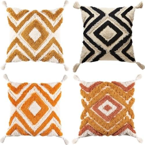 Bohemian Style Diamond Tufted Cushion Pillow Cover Handmade Throw Pillow Covers