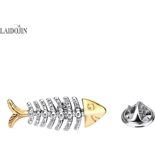 LAIDOJIN Novelty Fish skeleton Brooch Pin Badges High quality silver color Metal Cartoon Lapel Pin Suit Coat Hats Accessories