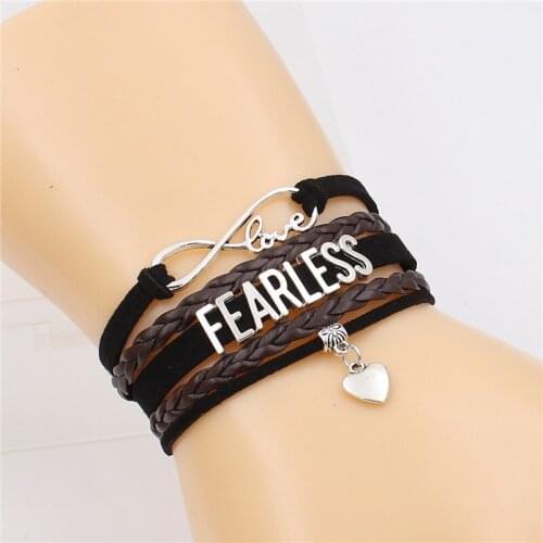 New Fashion Antique FEARLESS alphabets Leather Bracelets Heart charm Vintage Jewelry Gift for Women Men dropshipping