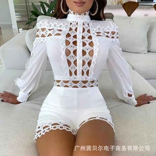 New white hollow stitching two-piece jumpsuit