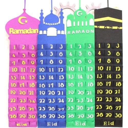 Ramadan Eid Mubarak Felt Planner 30-day Calendar Muslim Decorative Hanging Bag