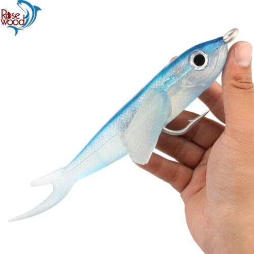 Original ROSEWOOD Flying Fish-9 Inch Blue/Black 140g Soft Bait Deep Sea Fishing Lure With Single Hook Trolling Tuna Marlin Lure