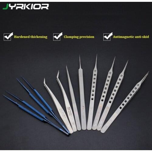 Jyrkior Titanium Alloy High Hardness Precision Stainless Steel Fingerprint Fly Line Tweezers Set Tools For Phone Welding Repair