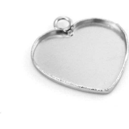 Wholesale 50pc 1 Link Heart Shape Pendant Tray DIY Cabochon Base Jewelry Making Parts Stainless Steel High Quality Polish Tray