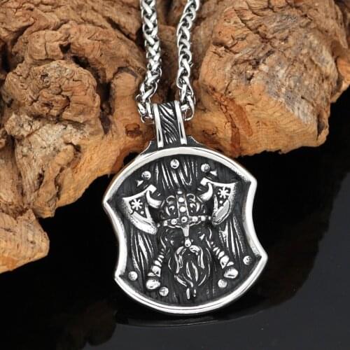 Nordic Viking stainless steel odin Shield axe worrior necklace with valknut gift bag