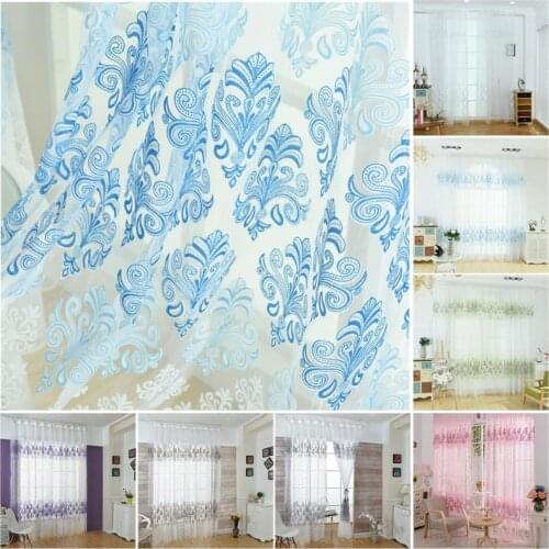 1pcs Flower Totem Tulle Screens Sheer Voile Curtains Drape Panel Window Decor Window Screening For Home Bedroom Decoration