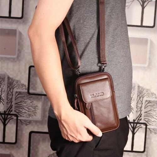 YIANG New Men Crossbody Bag Genuine Leather Multi-function Business Small Shoulder Messenger Bags For Men Office Vintage Leather