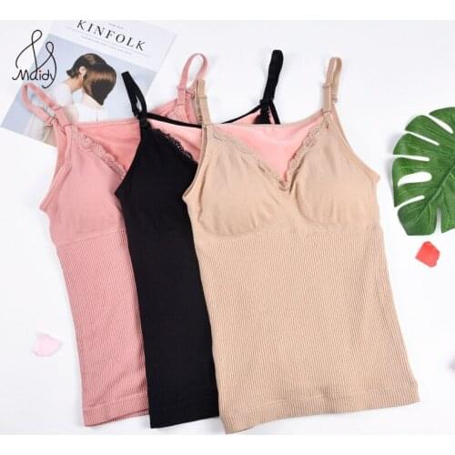 Maidy Womens Winter Warm Thickened Plush Tank seamless V-Neck Slim Bottoming Vest Solid Color Camisole Shirt with cup