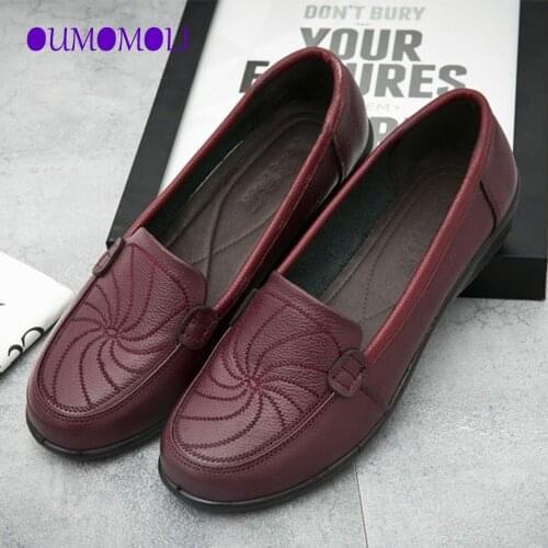 New woman flat shoes 2021 autumn natural genuine leather womens casual shoes Soft bottom comfort Mom shoes Q027