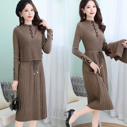 Women Knitted Suit Spring Soft Faux Water Velvet Pullover Sweater+Skirt 2 Piece Set Ladies Slim Sexy Skirt Sets Red Pink W1646