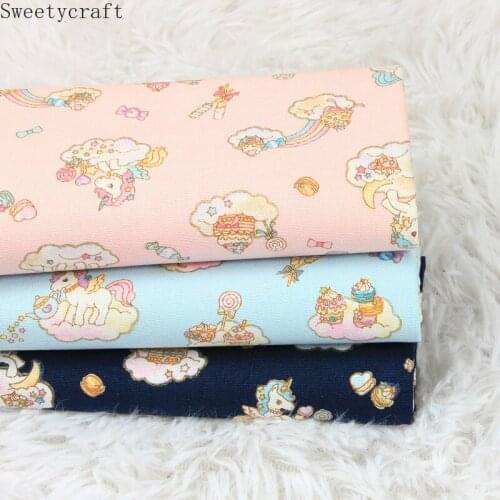 110x45cm Slub Fabric By Yard Patchwork Telas Tissu Costura Sewing Cotton Fabric Cloud Unicorn Print DIY Handmade Bag Home Decor