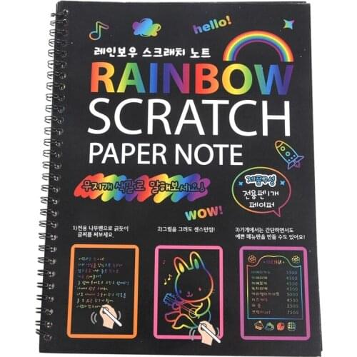 19x26Cm Large ic Color Rainbow Scratch Paper Note Book Black Diy Drawing Toys Scraping Painting Kid Doodle