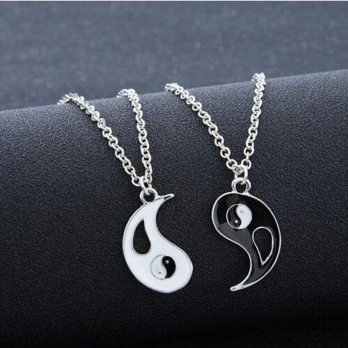 2Pcs/set Couple Necklaces Yin Yang Charm Pendant Necklace Jewelry for Lovers Best Friends Valentines Gift