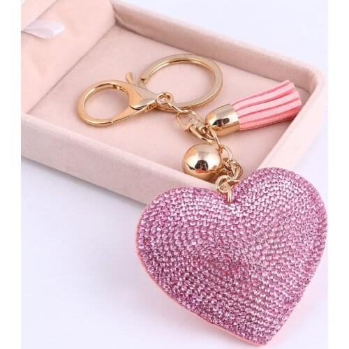 2018 New Design Bohemian Heart Keychain Leather Tassel Gold Key Holder Metal Crystal Key Chain Keyring Charm Bag Auto Pendants