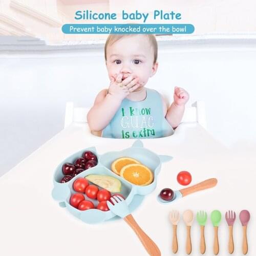 7pcs/set Kids Plates Bowl Set Silicone Kitchenware Suction Childrens Tableware Compartment Kids Dishes With Spoon And Fork