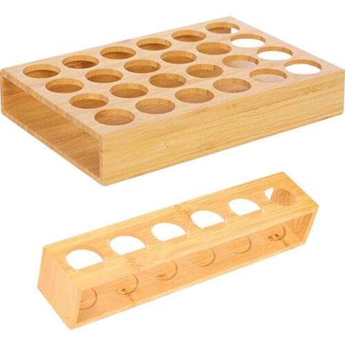Promotion--Bamboo 6/24 Holes Essential Oil Display Wooden Stand Rack Perfume Nail Polish Storage Tray Aromatherapy Organizer