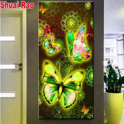 Diamond Embroidery Green butterfly,Diamond Painting Full Round drill Diy Diamond Picture,puzzle Mosaic,fantasy Animals